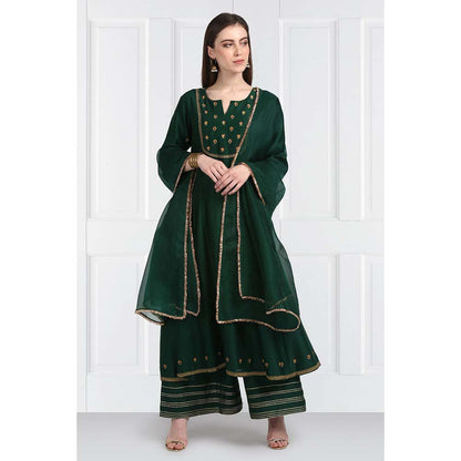 Label Earthen Women Green Embroidered Anarkali Kurta with Palazzo & Dupatta (Set of 3)