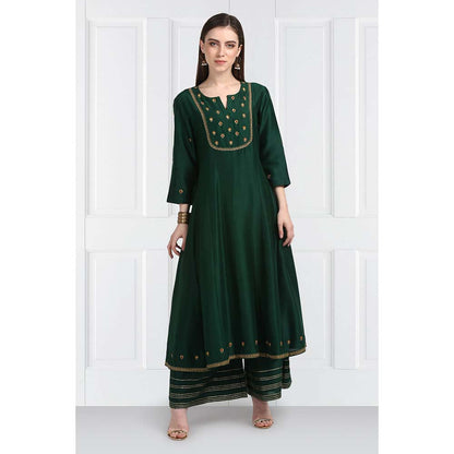 Label Earthen Women Green Embroidered Anarkali Kurta with Palazzo & Dupatta (Set of 3)