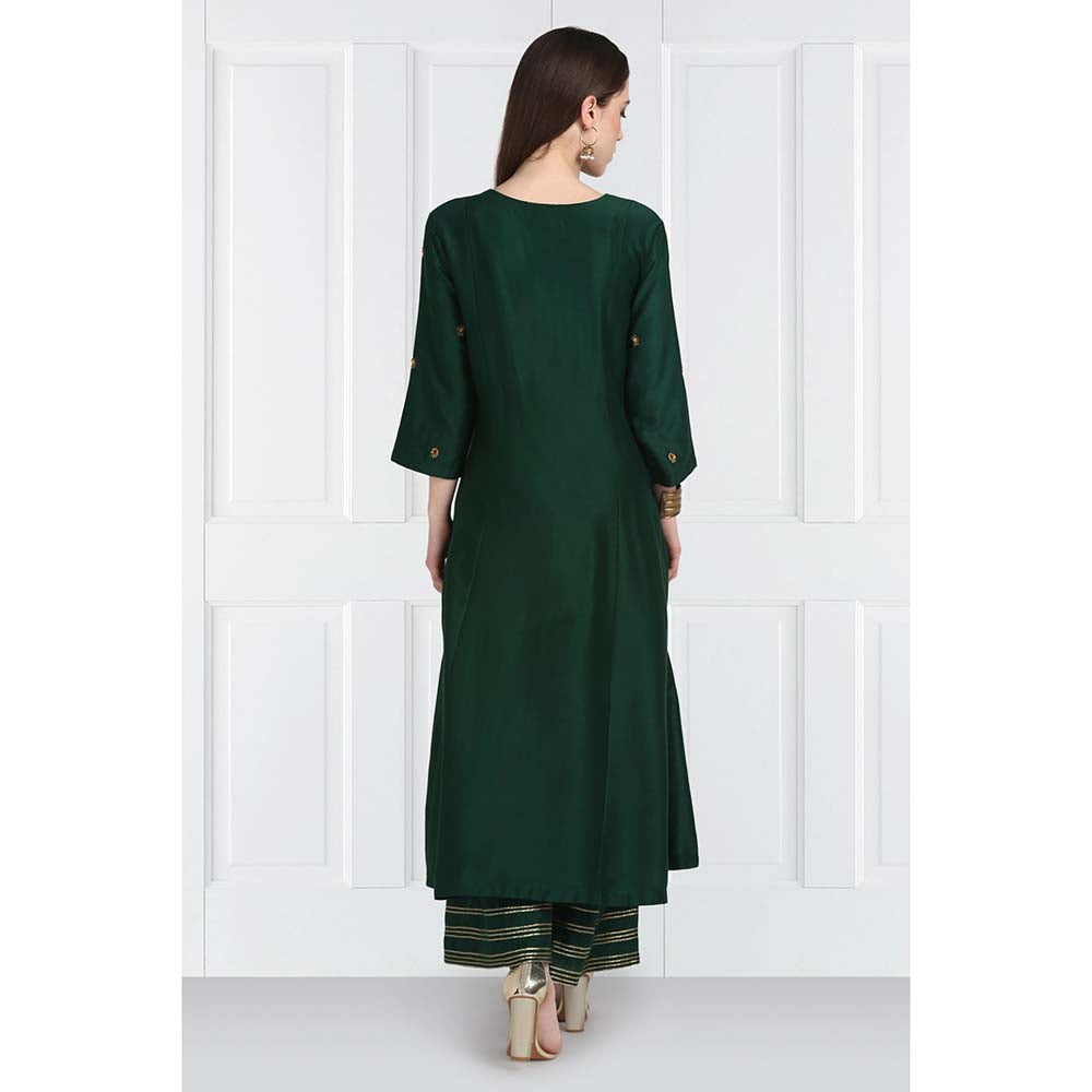 Label Earthen Women Green Embroidered Anarkali Kurta with Palazzo & Dupatta (Set of 3)