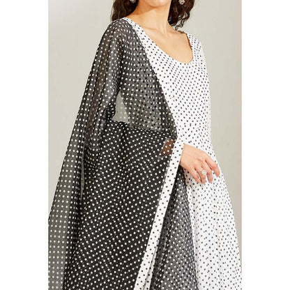 Label Earthen Women White Polka Dots Anarkali Kurta with Pant & Dupatta (Set of 3)