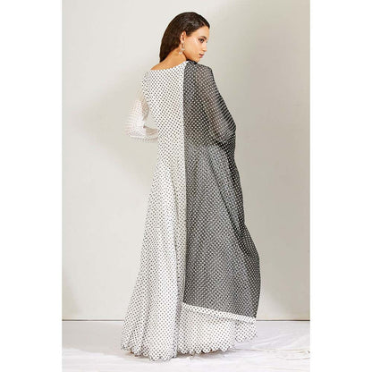 Label Earthen Women White Polka Dots Anarkali Kurta with Pant & Dupatta (Set of 3)