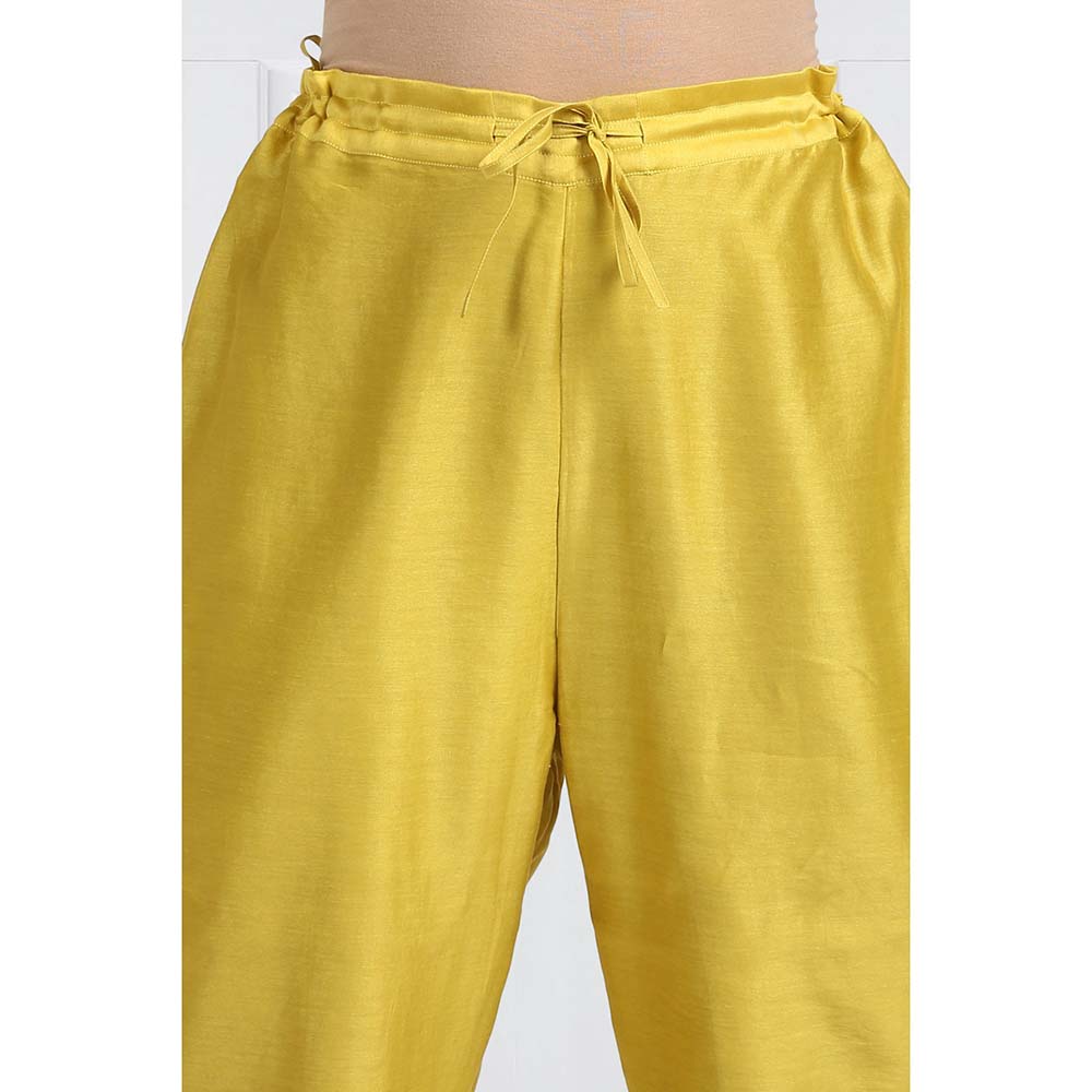 Label Earthen Women Yellow Embroidered Anarkali Kurta with Pant & Dupatta (Set of 3)