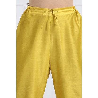 Label Earthen Women Yellow Embroidered Anarkali Kurta with Pant & Dupatta (Set of 3)