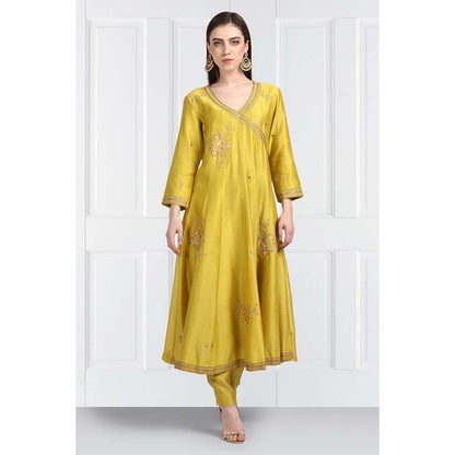 Label Earthen Women Yellow Embroidered Anarkali Kurta with Pant & Dupatta (Set of 3)