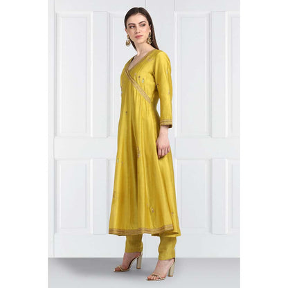 Label Earthen Women Yellow Embroidered Anarkali Kurta with Pant & Dupatta (Set of 3)