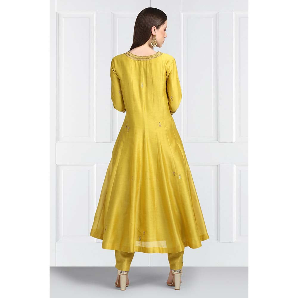 Label Earthen Women Yellow Embroidered Anarkali Kurta with Pant & Dupatta (Set of 3)