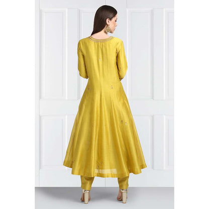 Label Earthen Women Yellow Embroidered Anarkali Kurta with Pant & Dupatta (Set of 3)