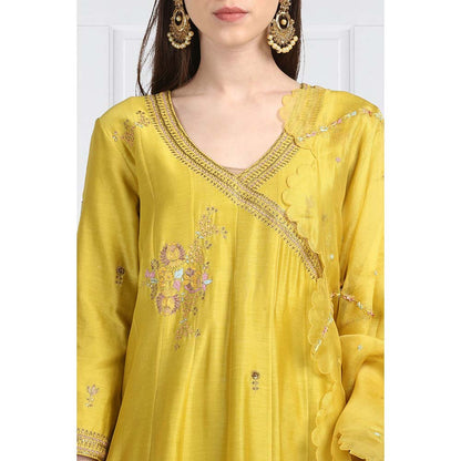 Label Earthen Women Yellow Embroidered Anarkali Kurta with Pant & Dupatta (Set of 3)