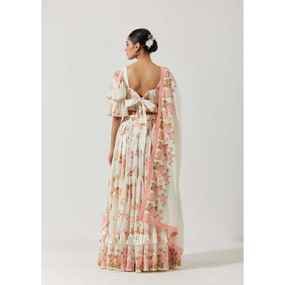 Label Earthen Women White Floral Lehenga with Choli & Dupatta (Set of 3)