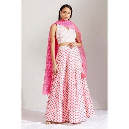 Label Earthen Women Pink Polka Dots Lehenga with Choli & Dupatta (Set of 3)