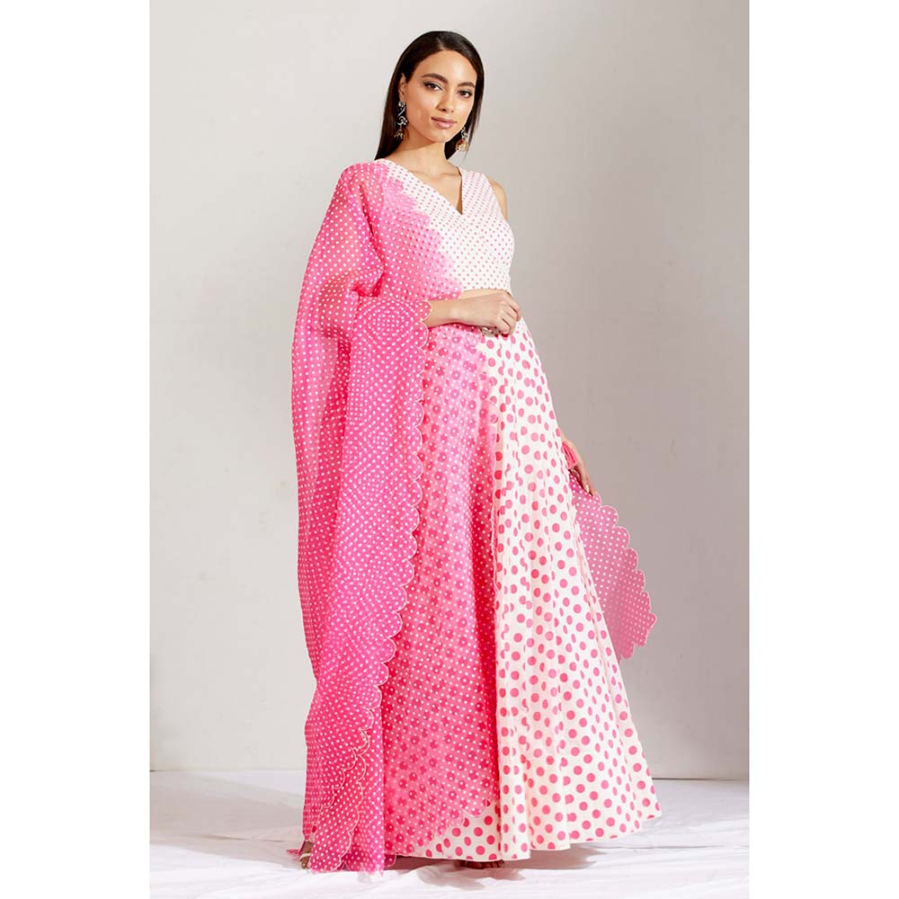 Label Earthen Women Pink Polka Dots Lehenga with Choli & Dupatta (Set of 3)