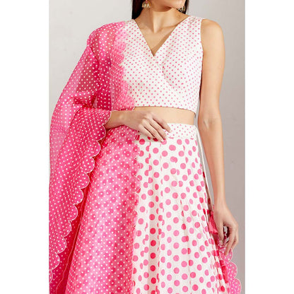 Label Earthen Women Pink Polka Dots Lehenga with Choli & Dupatta (Set of 3)