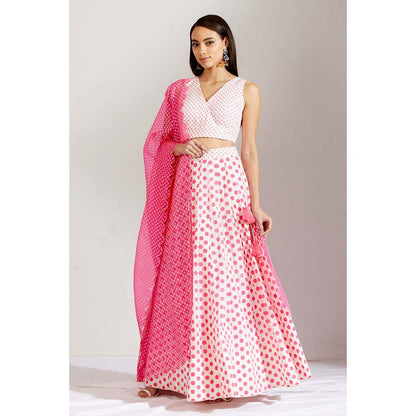 Label Earthen Women Pink Polka Dots Lehenga with Choli & Dupatta (Set of 3)
