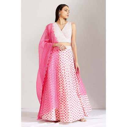 Label Earthen Women Pink Polka Dots Lehenga with Choli & Dupatta (Set of 3)