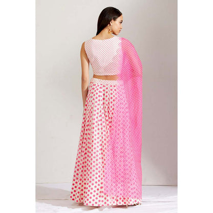 Label Earthen Women Pink Polka Dots Lehenga with Choli & Dupatta (Set of 3)