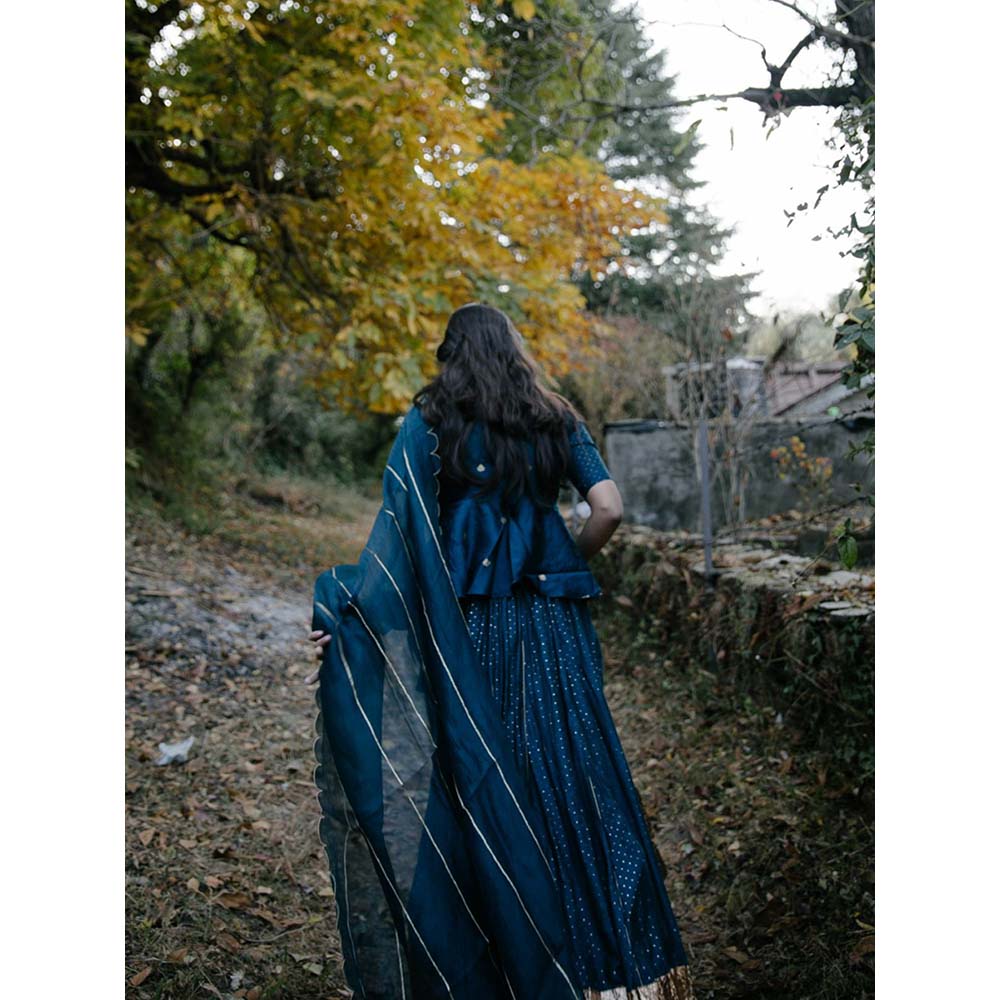 Label Earthen Women Teal Printed Lehenga with Choli & Dupatta (Set of 3)