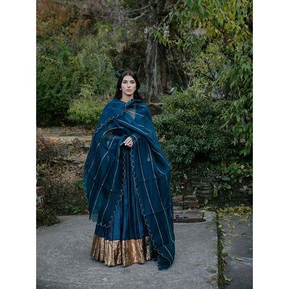 Label Earthen Women Teal Printed Lehenga with Choli & Dupatta (Set of 3)