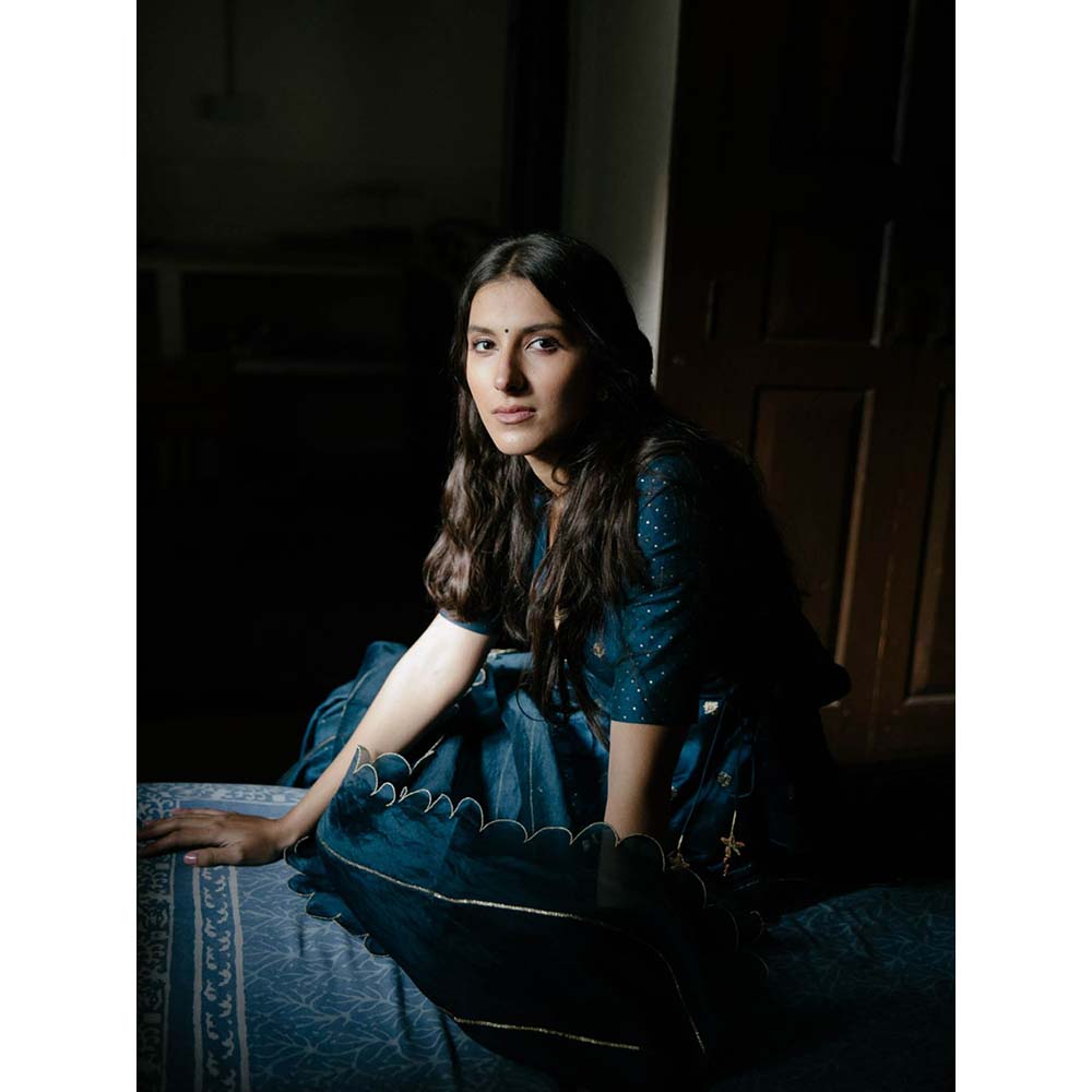 Label Earthen Women Teal Printed Lehenga with Choli & Dupatta (Set of 3)