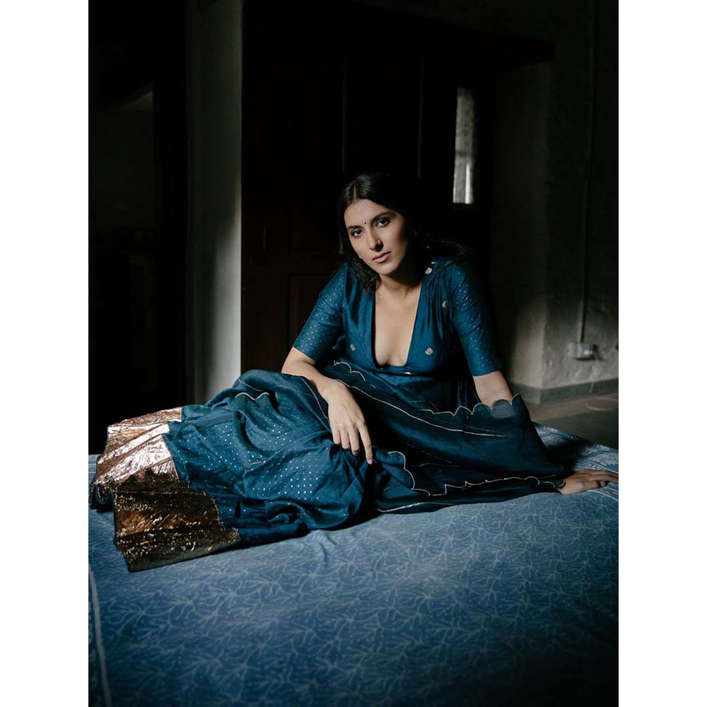 Label Earthen Women Teal Printed Lehenga with Choli & Dupatta (Set of 3)