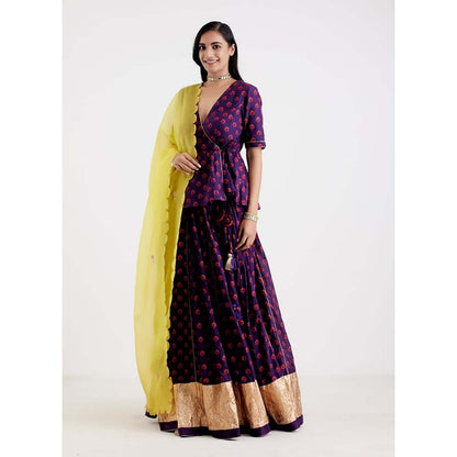 Label Earthen Women Purple Floral Lehenga with Choli & Dupatta (Set of 3)