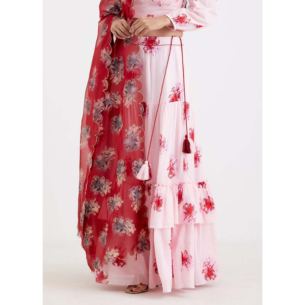 Label Earthen Women Pink Floral Lehenga with Choli & Dupatta (Set of 3)