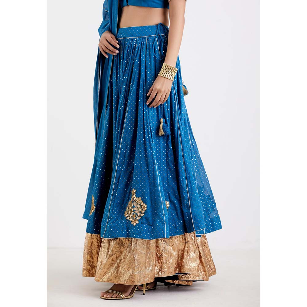 Label Earthen Women Blue Printed Lehenga with Choli & Dupatta (Set of 3)