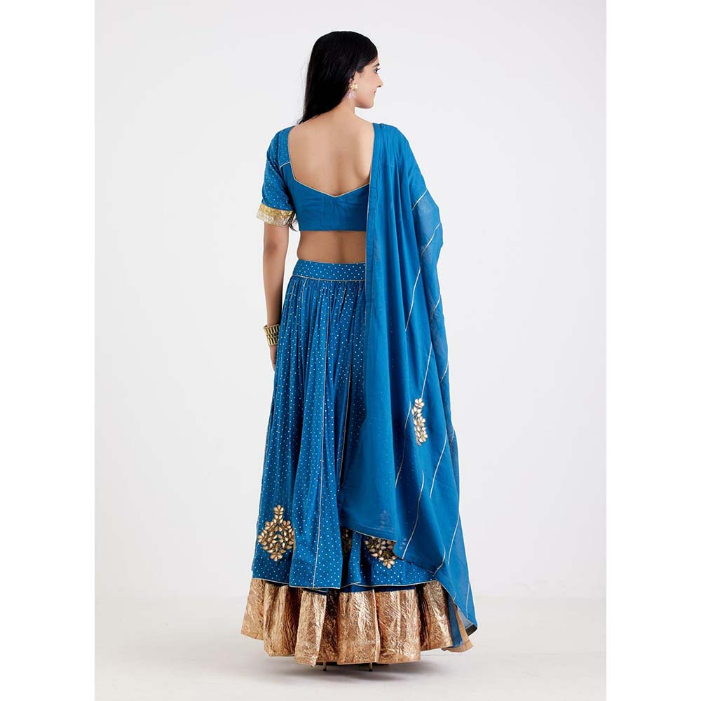 Label Earthen Women Blue Printed Lehenga with Choli & Dupatta (Set of 3)