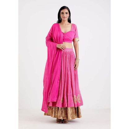 Label Earthen Women Pink Printed Lehenga with Choli & Dupatta (Set of 3)