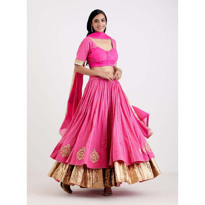 Label Earthen Women Pink Printed Lehenga with Choli & Dupatta (Set of 3)