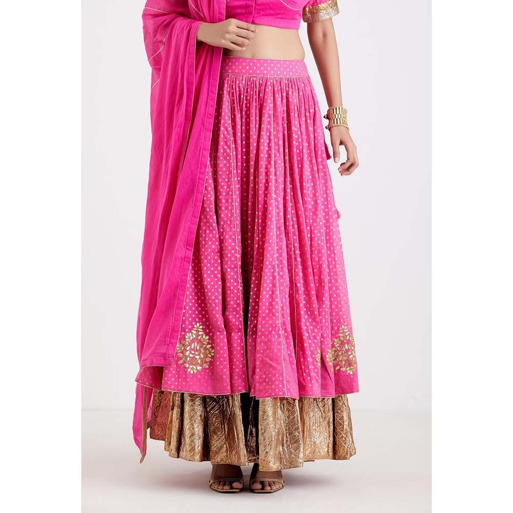 Label Earthen Women Pink Printed Lehenga with Choli & Dupatta (Set of 3)