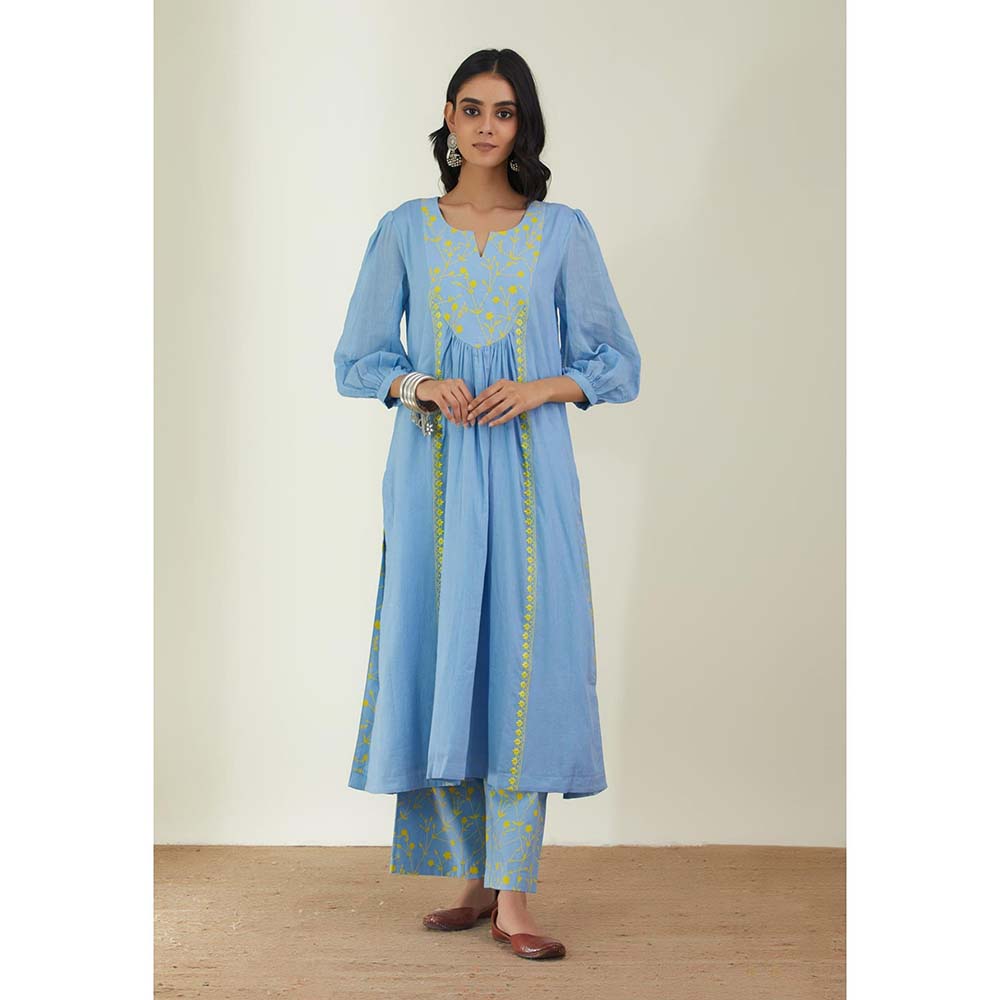 Label Earthen Women Blue Floral Kurta with Pant (Set of 2)