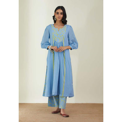 Label Earthen Women Blue Floral Kurta with Pant (Set of 2)