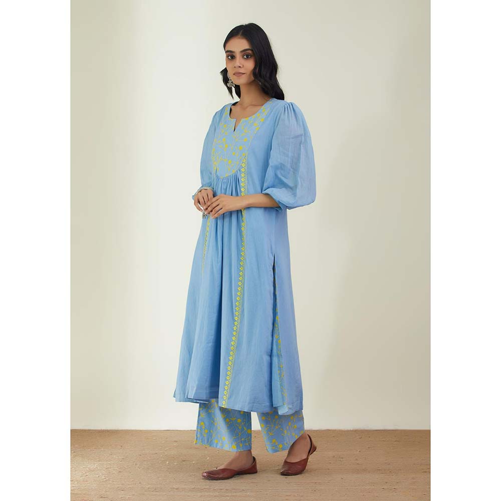 Label Earthen Women Blue Floral Kurta with Pant (Set of 2)