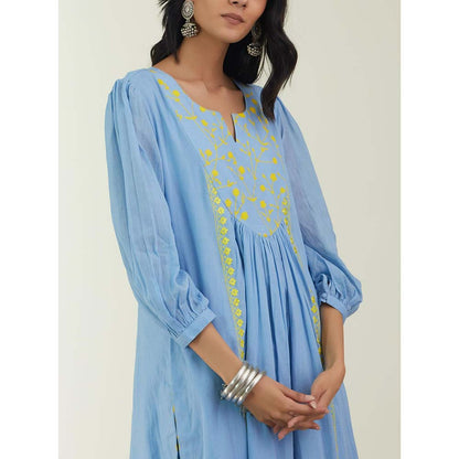 Label Earthen Women Blue Floral Kurta with Pant (Set of 2)