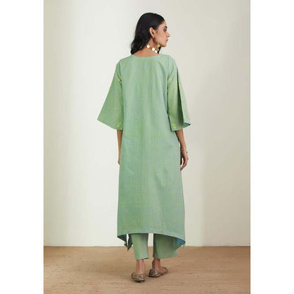 Label Earthen Women Green Checks Kurta with Pant (Set of 2)