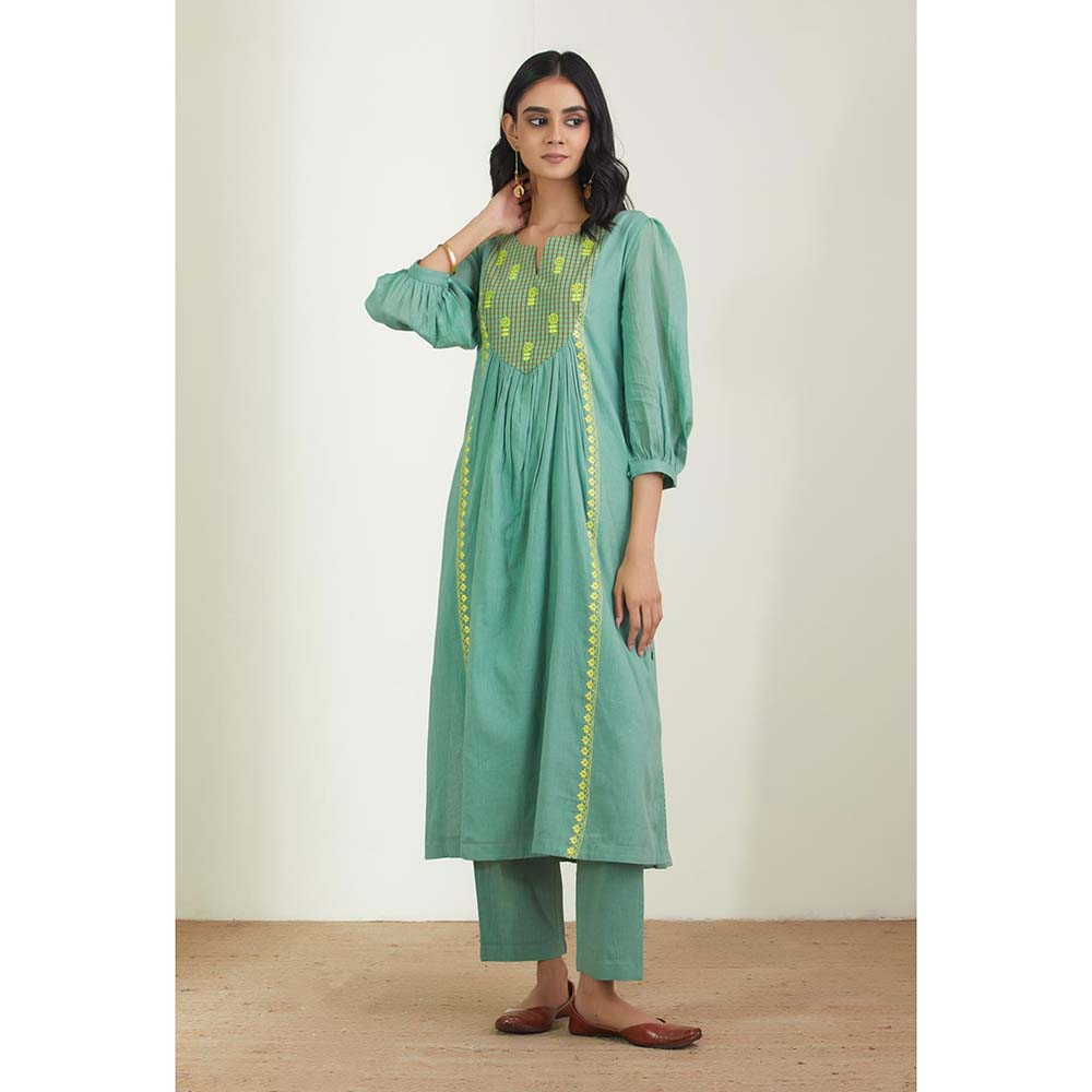 Label Earthen Women Green Floral Kurta with Pant (Set of 2)