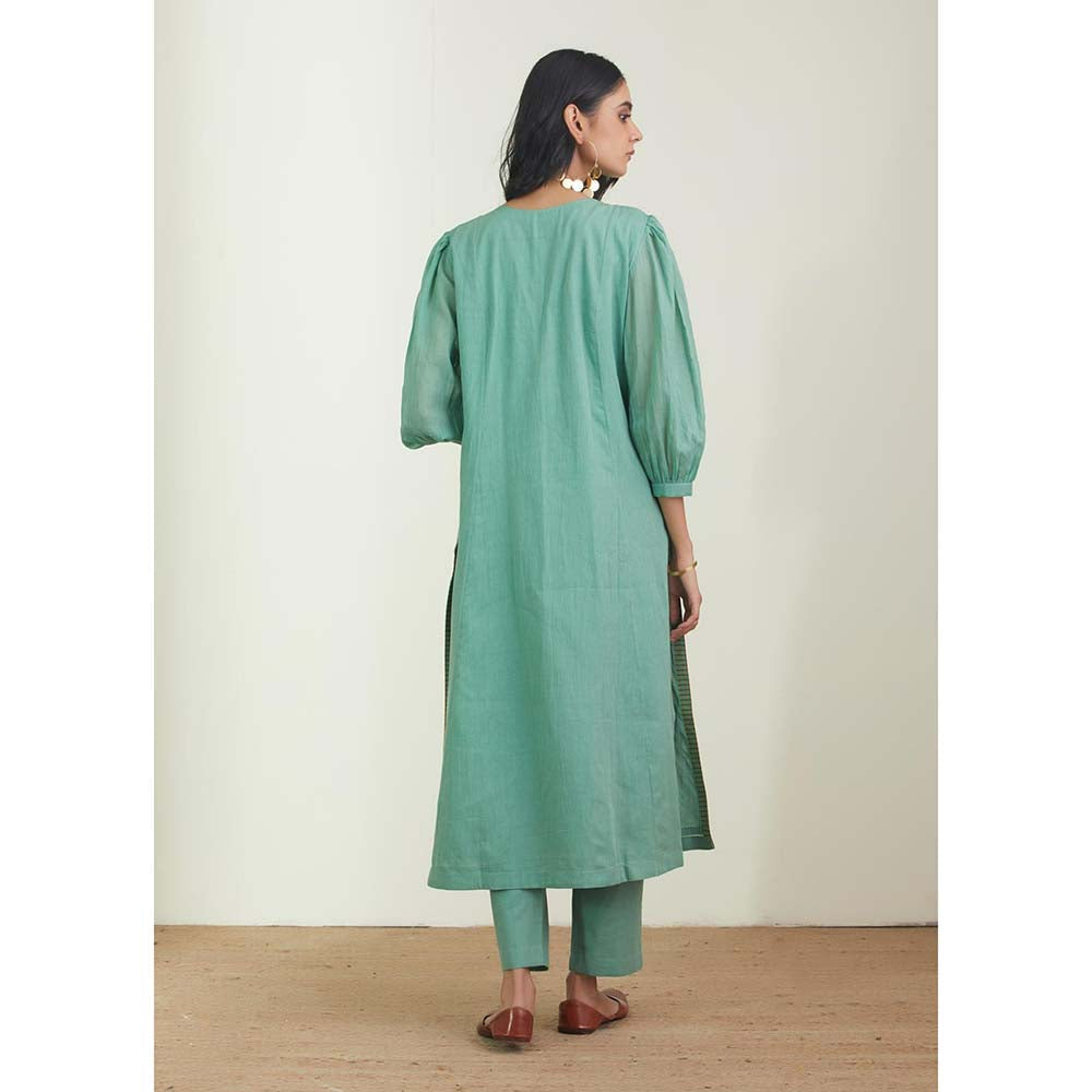 Label Earthen Women Green Floral Kurta with Pant (Set of 2)