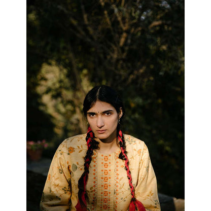 Label Earthen Women Yellow Floral Kurta with Pant (Set of 2)