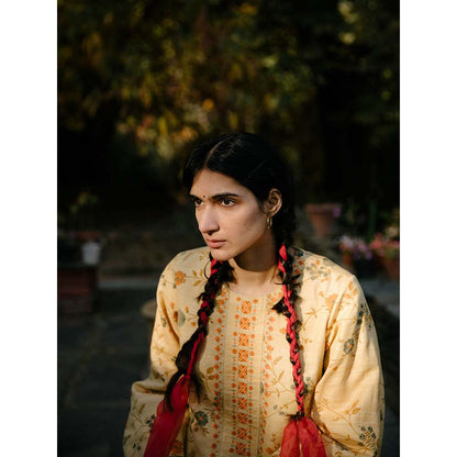 Label Earthen Women Yellow Floral Kurta with Pant (Set of 2)