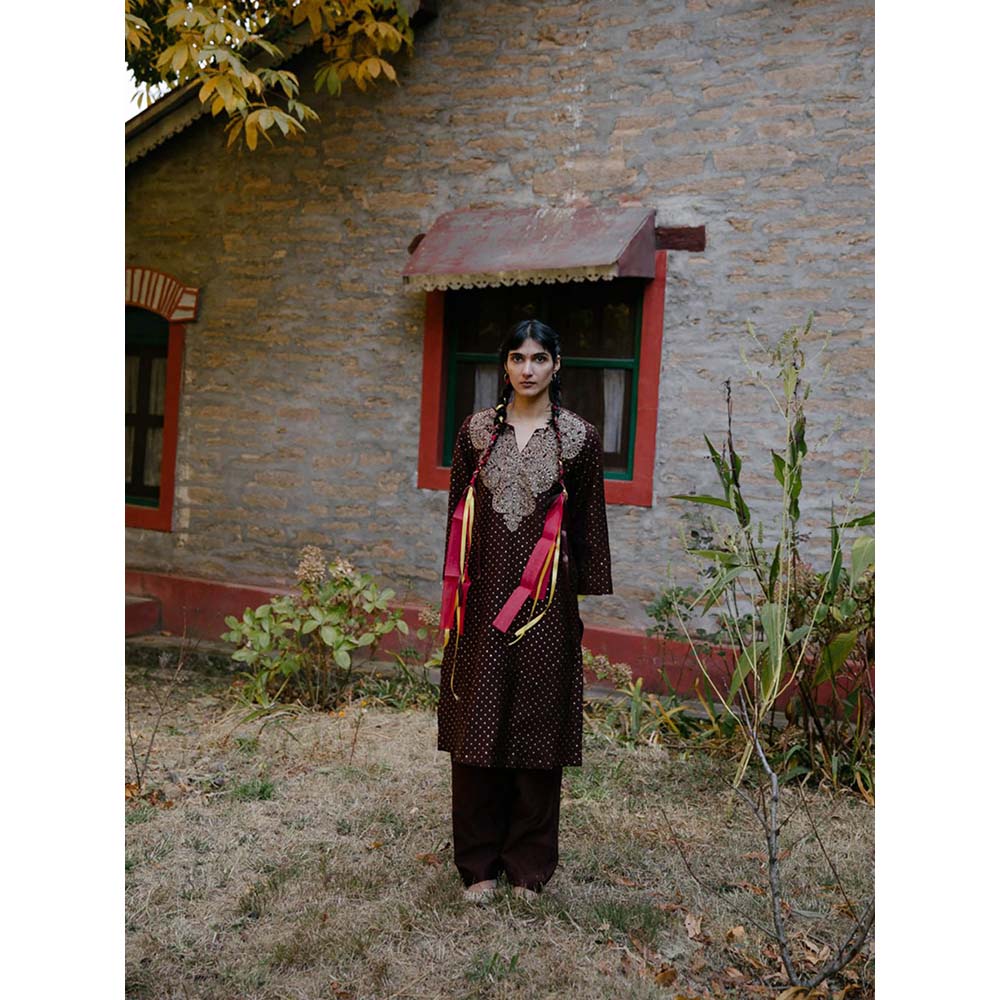 Label Earthen Women Brown Printed Kurta with Pant (Set of 2)