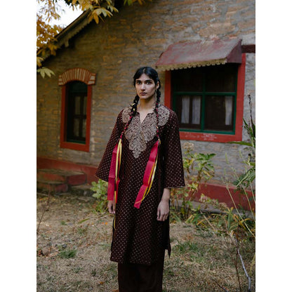 Label Earthen Women Brown Printed Kurta with Pant (Set of 2)