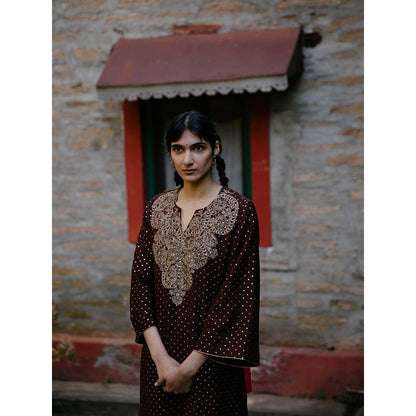 Label Earthen Women Brown Printed Kurta with Pant (Set of 2)