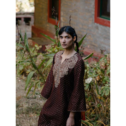 Label Earthen Women Brown Printed Kurta with Pant (Set of 2)