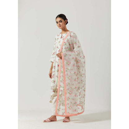 Label Earthen Women White Floral Kurta with Pant & Dupatta (Set of 3)