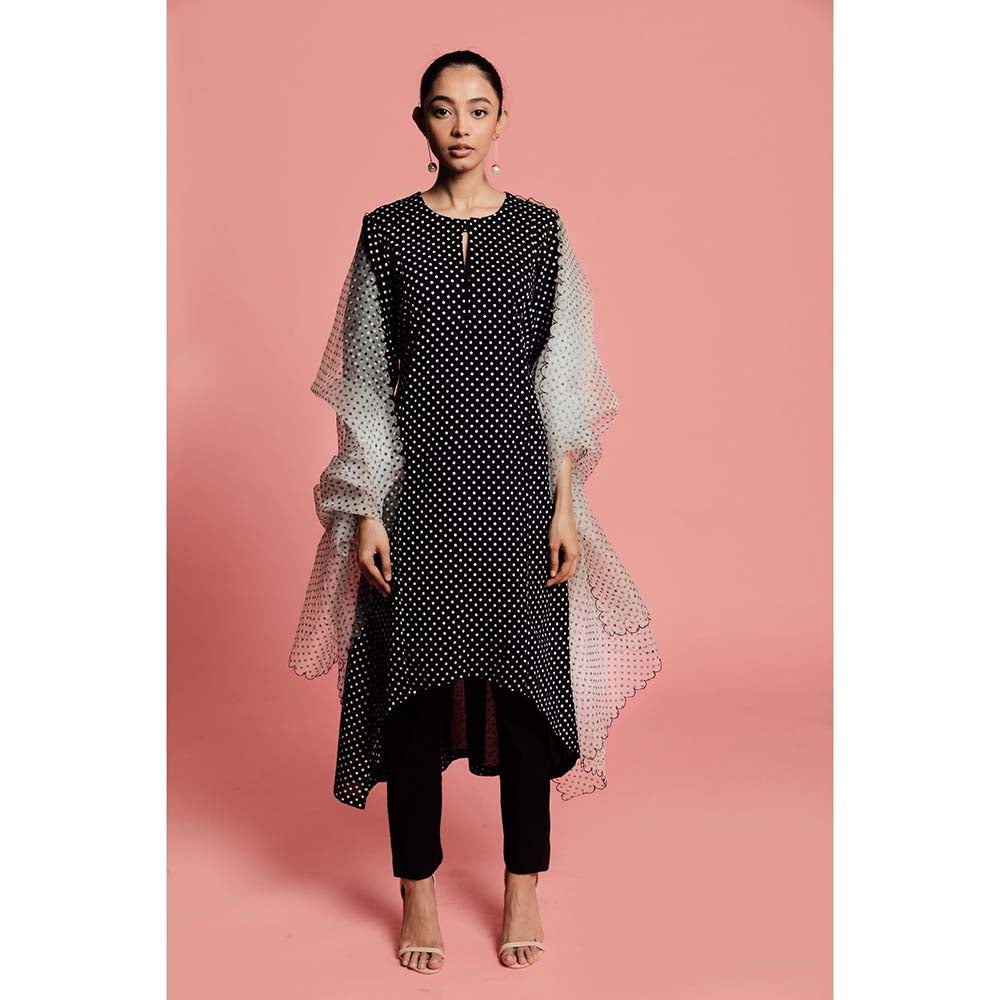 Label Earthen Women Black Polka Dots Kurta with Pant & Dupatta (Set of 3)