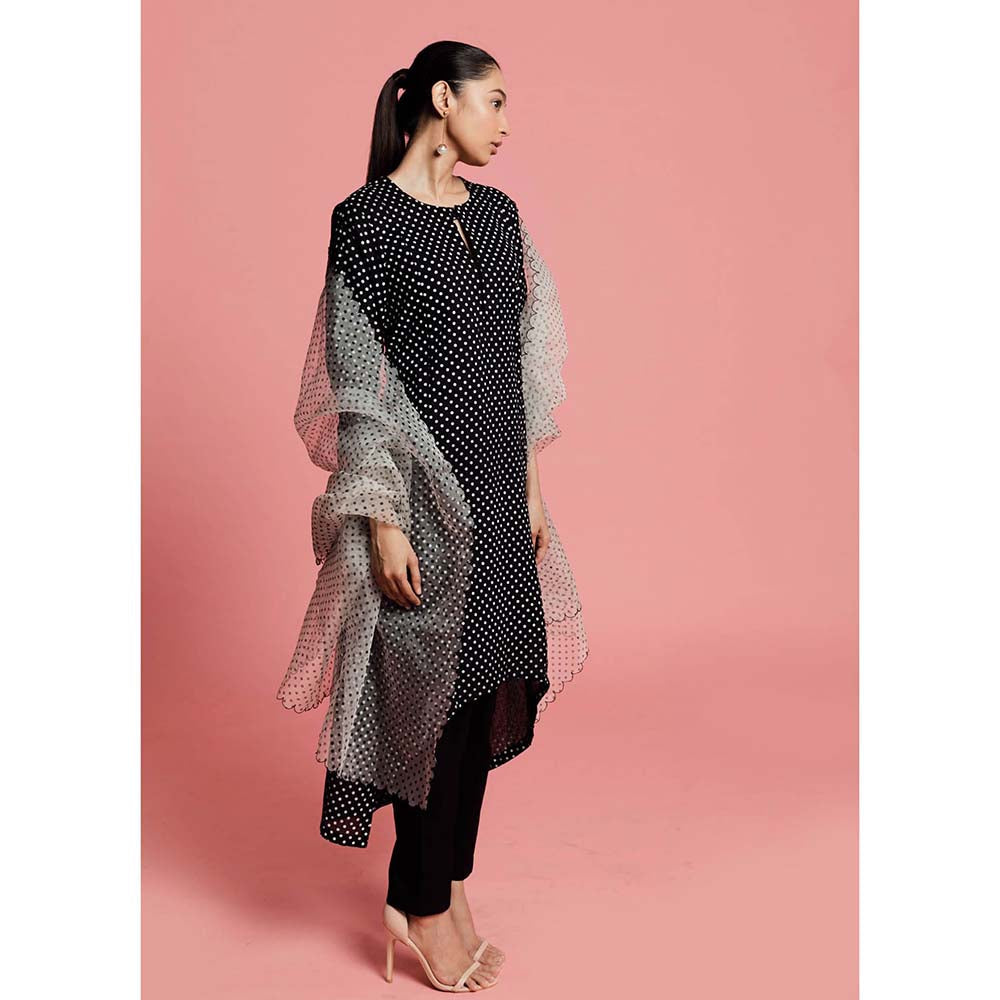 Label Earthen Women Black Polka Dots Kurta with Pant & Dupatta (Set of 3)