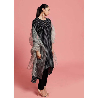 Label Earthen Women Black Polka Dots Kurta with Pant & Dupatta (Set of 3)