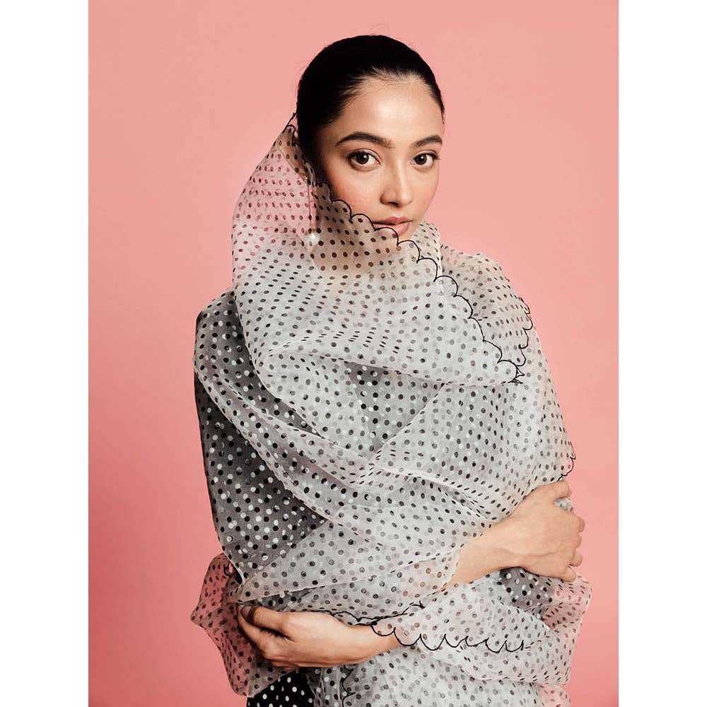 Label Earthen Women Black Polka Dots Kurta with Pant & Dupatta (Set of 3)