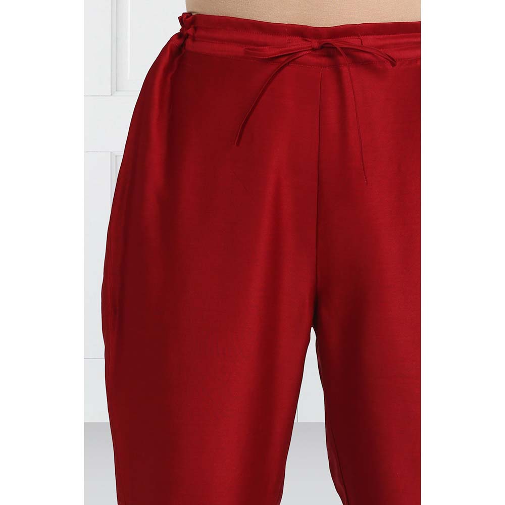 Label Earthen Women Maroon Embroidered Kurta with Pant & Dupatta (Set of 3)