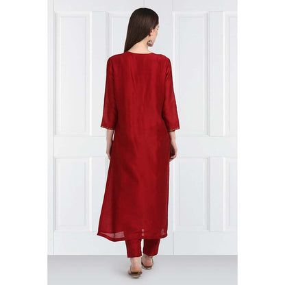 Label Earthen Women Maroon Embroidered Kurta with Pant & Dupatta (Set of 3)